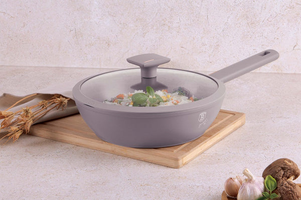 Berlinger Haus 24cm Deep Fry Pan With Lid Taupe TitanPro Non-Stick Induction