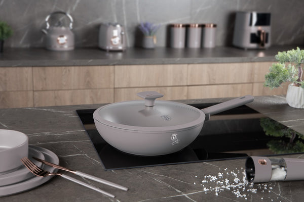 Berlinger Haus 28cm Wok Pan With Lid Taupe TitanPro Non-Stick Induction Base