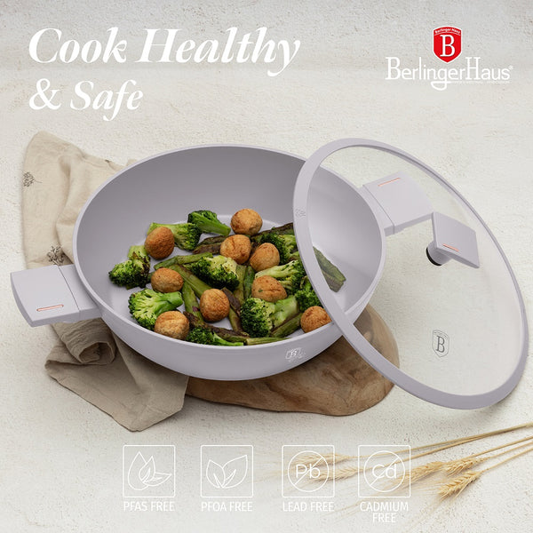 Berlinger Haus 28cm Shallow Pot With Lid Taupe TitanPro Non-Stick Induction