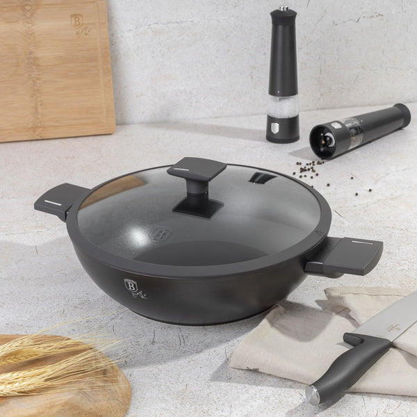 Berlinger Haus 30cm Wok Pan With Lid Anthracite TitanPro Non-Stick Induction
