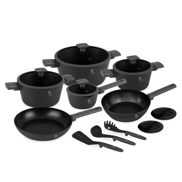 Berlinger Haus 15pc Cookware Set Anthracite TitanPro Non-Stick Strainer Lids