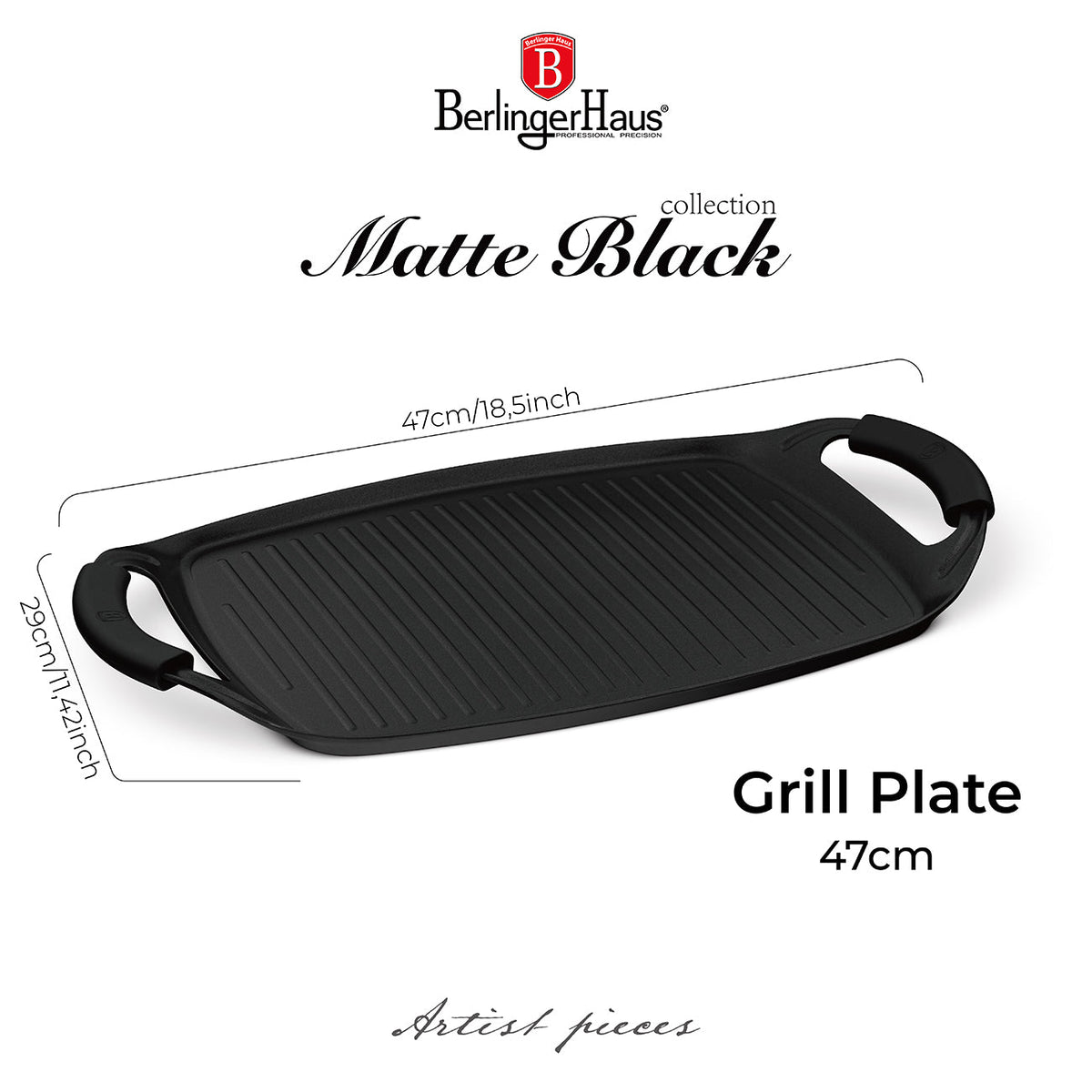 Berlinger Haus Black Matt Collection Grill Plate 47cm – Induction – view 2