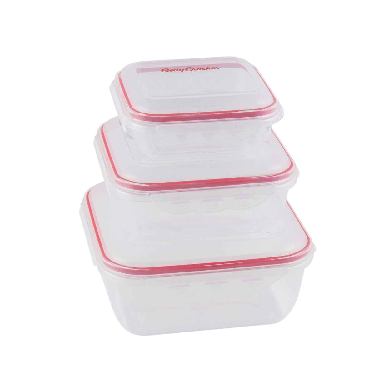 Betty Crocker Square Food Container Set 3pcs – Transparent & Red