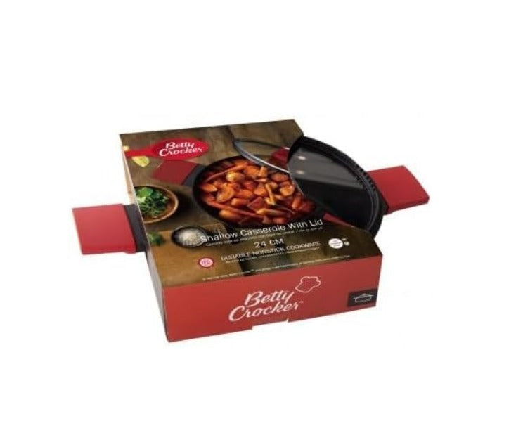 Betty Crocker Forged Aluminium Shallow Casserole 24cm – Black & Red