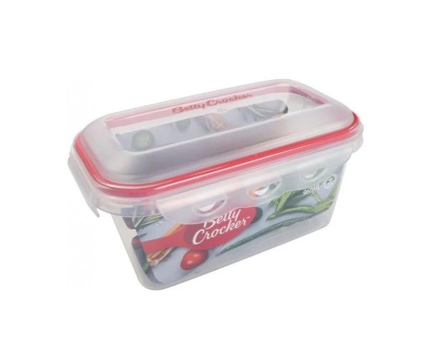 Betty Crocker Rectangular Food Container 960ml – Transparent & Red