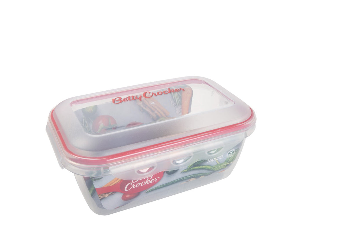 Betty Crocker Rectangular Food Container 1.6L – Transparent & Red