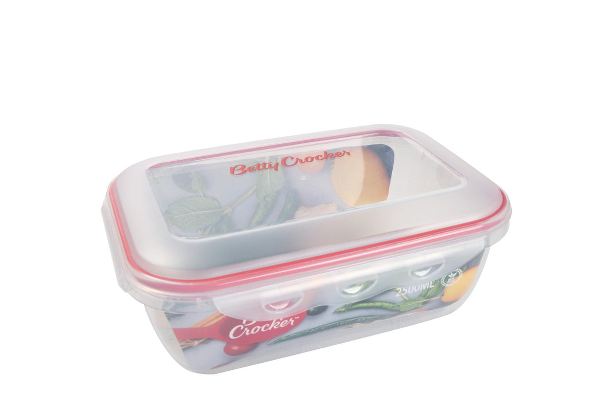 Betty Crocker Rectangular Food Container 2.5L – Transparent & Red