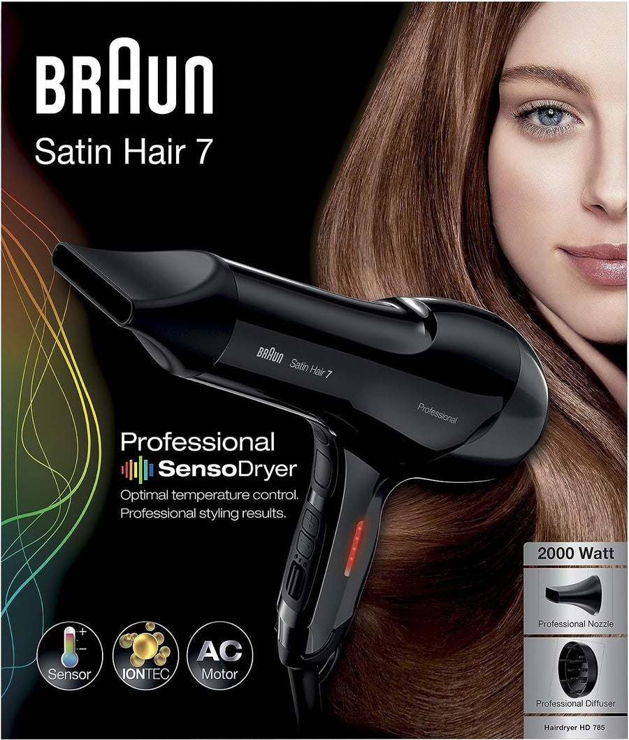 Braun Satin Hair 7 Sensodryer, Professional Hair Dryer & Diffuser Black