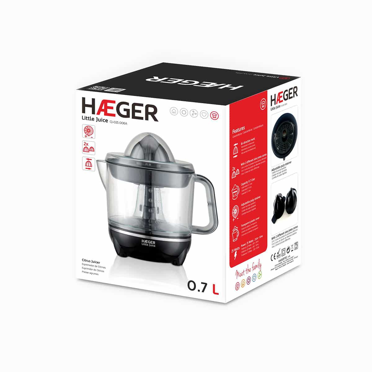 HAEGER Juice Squeezer – 0.7L | 25W Citrus Juicer