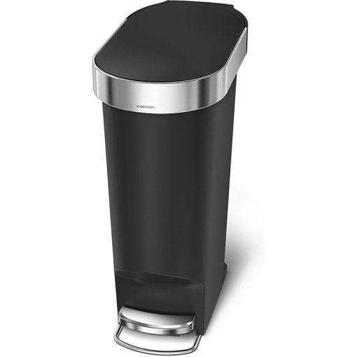 SimpleHuman CW1390 40L Slim Plastic Pedal Bin  Black with Steel Trim