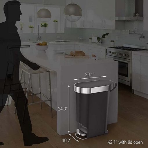 SimpleHuman CW1390 40L Slim Plastic Pedal Bin  Black with Steel Trim