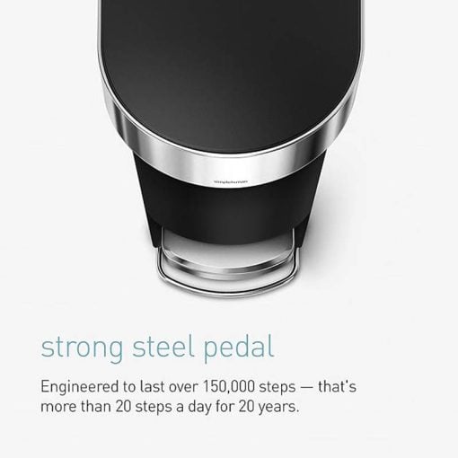SimpleHuman CW1390 40L Slim Plastic Pedal Bin  Black with Steel Trim