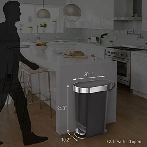 SimpleHuman CW1391 40L Slim Plastic Pedal Bin, Grey W/Steel Trim