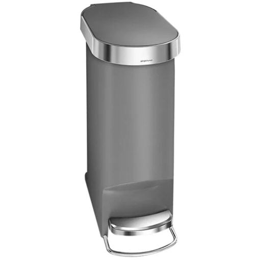 SimpleHuman CW1391 40L Slim Plastic Pedal Bin, Grey W/Steel Trim