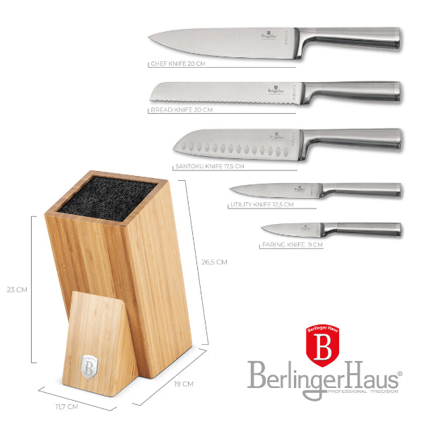 Berlinger Haus 6-Piece Knife Set Bamboo Stand Laser-Cut Stainless Steel