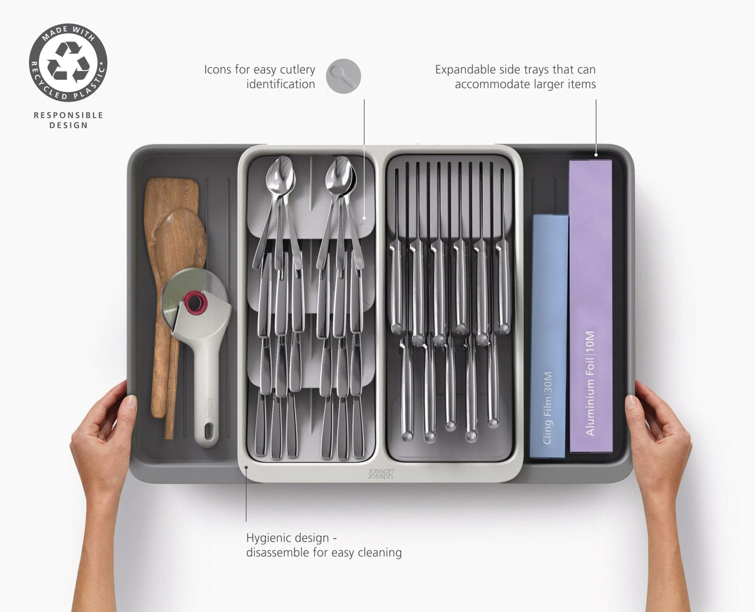 Joseph Joseph DrawerStore Expanding Tiered Cutlery Knife Organiser Recycled