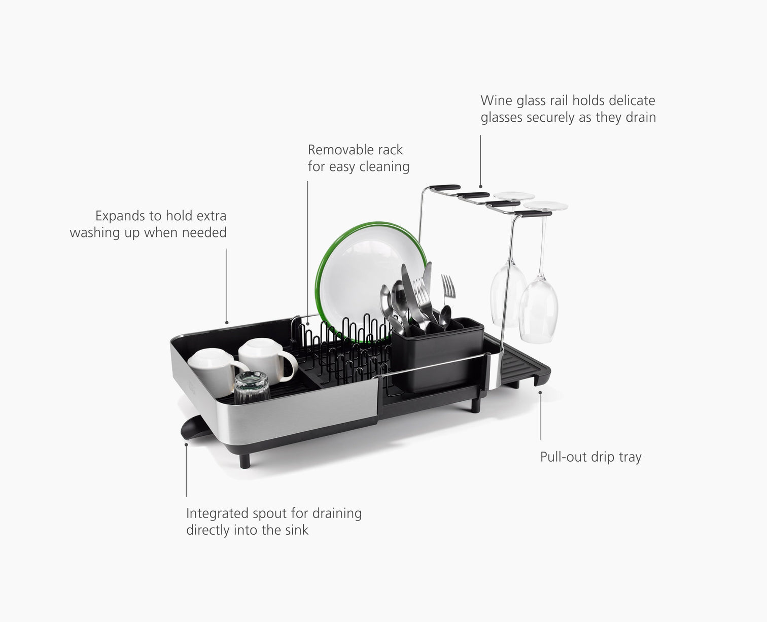 Joseph Joseph Extend Steel Plus Expandable Dish Drainer Black Wine Rack
