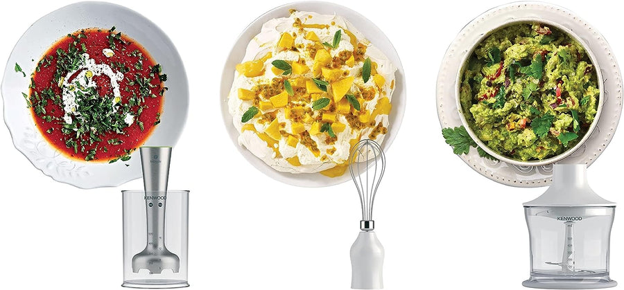 Kenwood Triblade Hand Blender HDP109WG 600W 4-in-1 Chopper Whisk Beaker White
