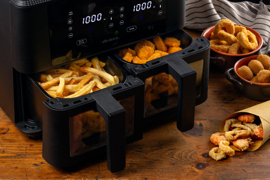 Ariete Dual Air Fryer – 9L, 2400W, Black / Pink Gold, Window Door