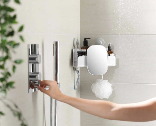 Joseph Joseph Easystore™ White Corner Shower Shelf With Removable Mirror
