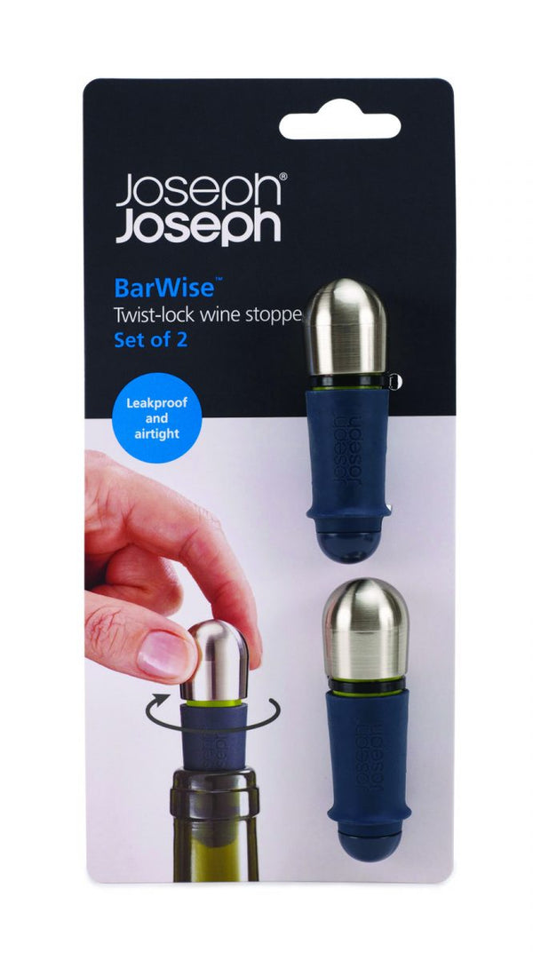 Joseph Joseph BarWise 20110 Twist-Lock Wine Stoppers Leak-Proof Set of 2 Blue