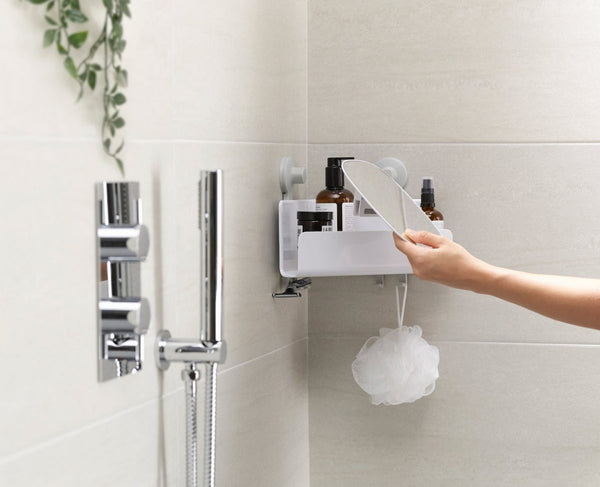 Joseph Joseph Easystore White Corner Shower Shelf With Removable Mirror