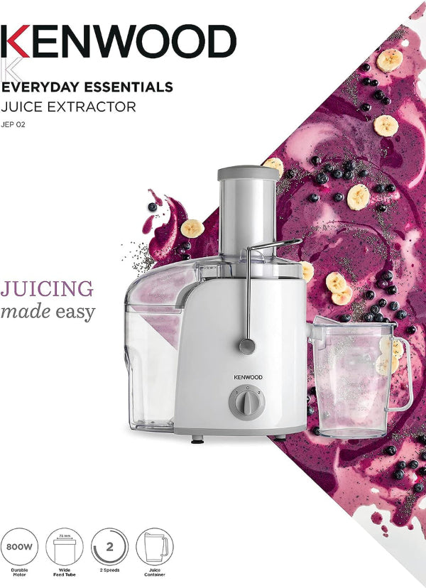 Kenwood Juice Extractor 800W XL Feed Tube 2 Speeds Anti-Drip 1.5L Pulp White