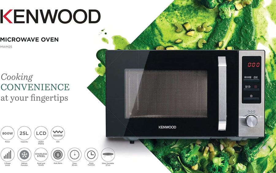 Kenwood Microwave MWM25.000BK 25L 800W With 1000W Grill Digital 8 Auto Menus