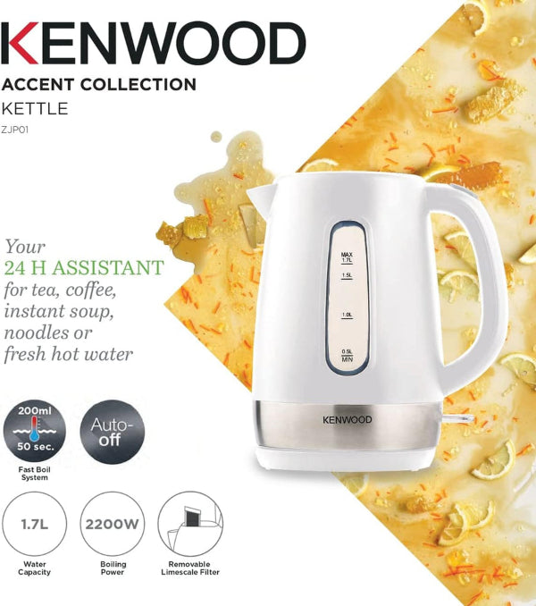 Kenwood Electric Kettle 2200W Rapid Boil 1.7L Capacity Removable Filter White