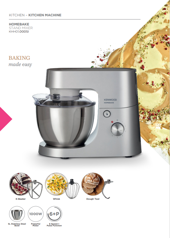 Kenwood Stand Mixer KHH01.000SI 1000W 5L Stainless Steel Bowl Silver New Box