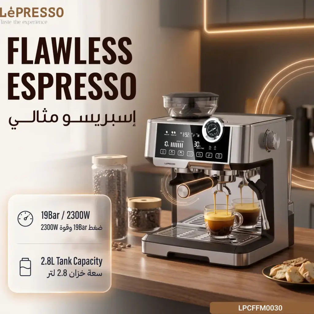 Lepresso Dual Boiler Espresso Machine with Grinder – 19 Bar, 2.8L