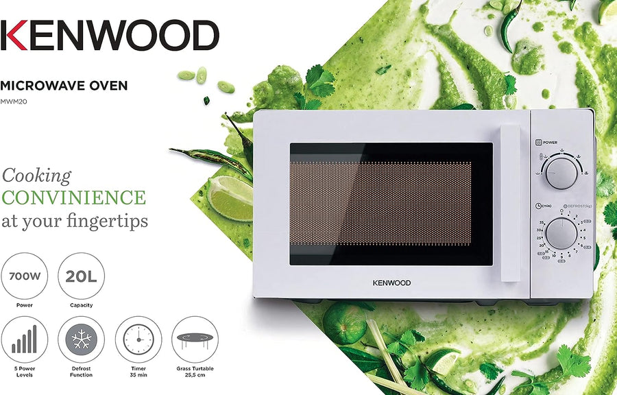 Kenwood Microwave MWM20 700W 20L 5 Power Levels With Defrost Function White