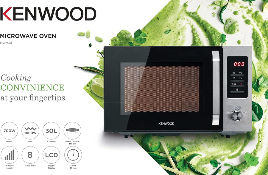 Kenwood Microwave MWM30 30L 900W Convection Grill 8 Auto Menus Stainless Steel
