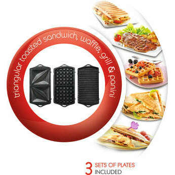 Moulinex 3‑in‑1 Sandwich & Waffle Maker – SW612543 (700 W, Interchangeable Plates)