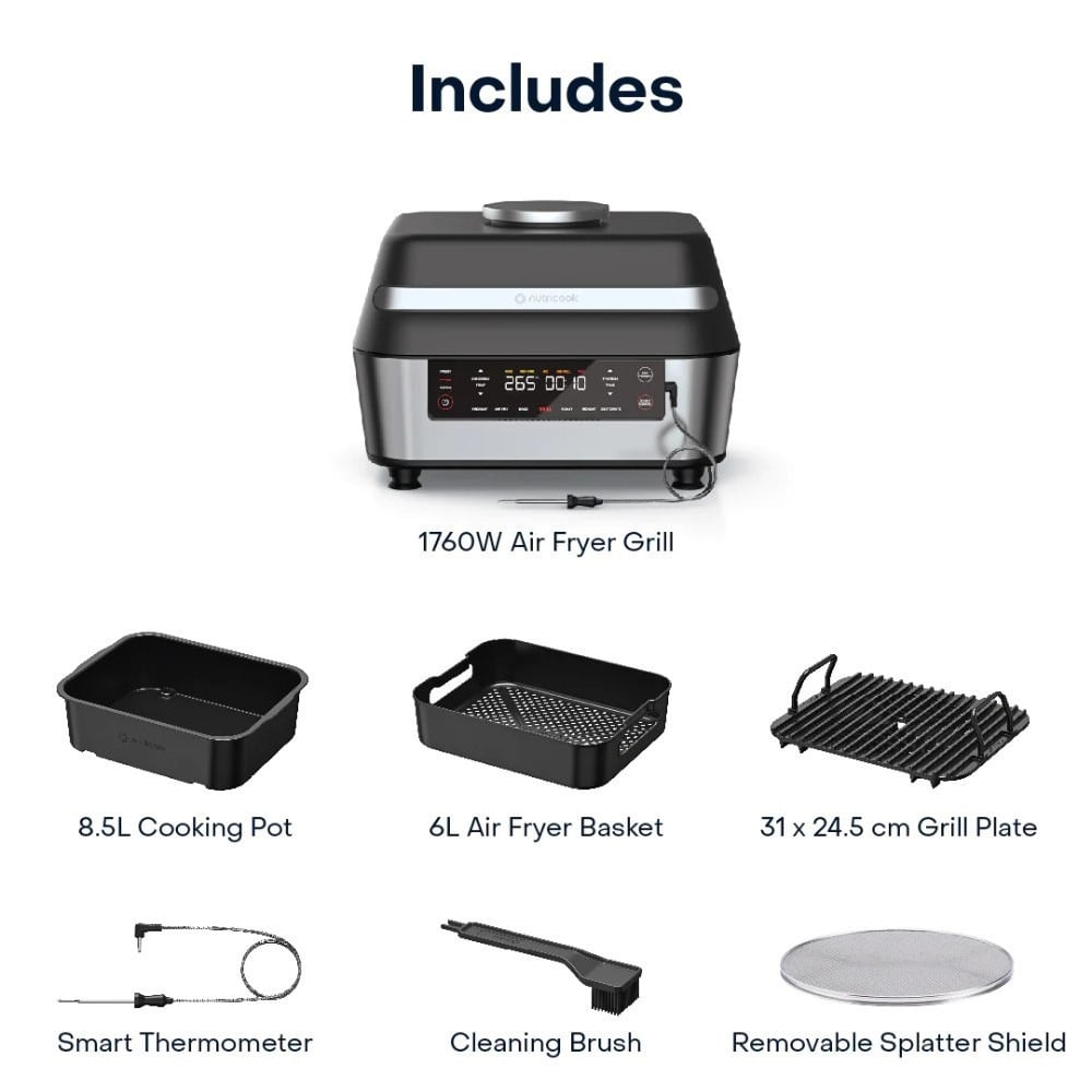 Nutricook Air Fryer Grill NC-AFG960 1760W 8.5L Smart Probe Ceramic BBQ Oven