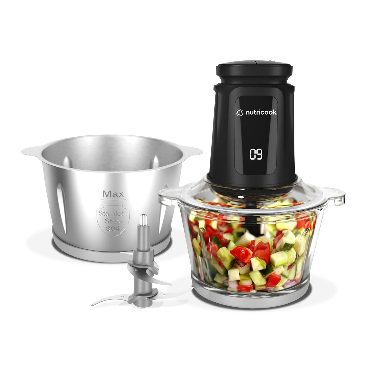 Nutricook Glass Chopper NC-CH2000 500W 2L 4 Blade Mincer Ice Grinder Processor