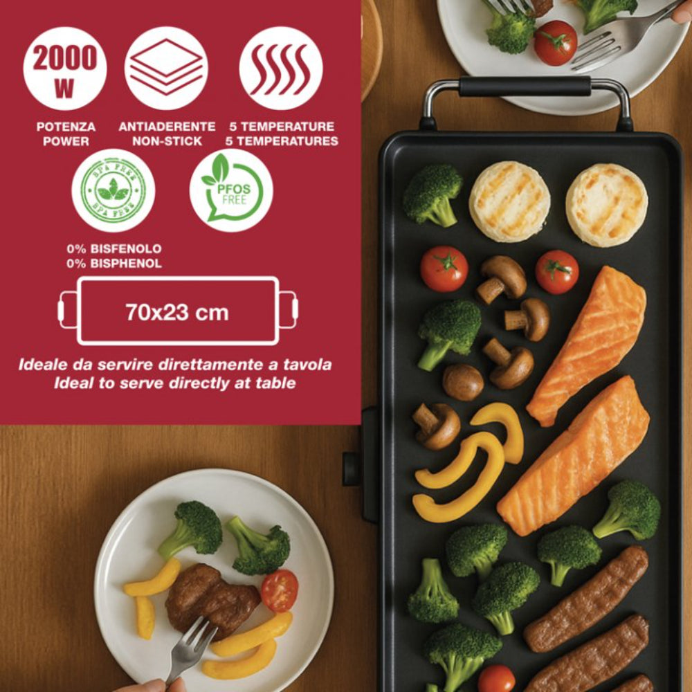 Beper Electric Teppanyaki Grill Plate XL 70x23cm, Non-Stick Grill With
