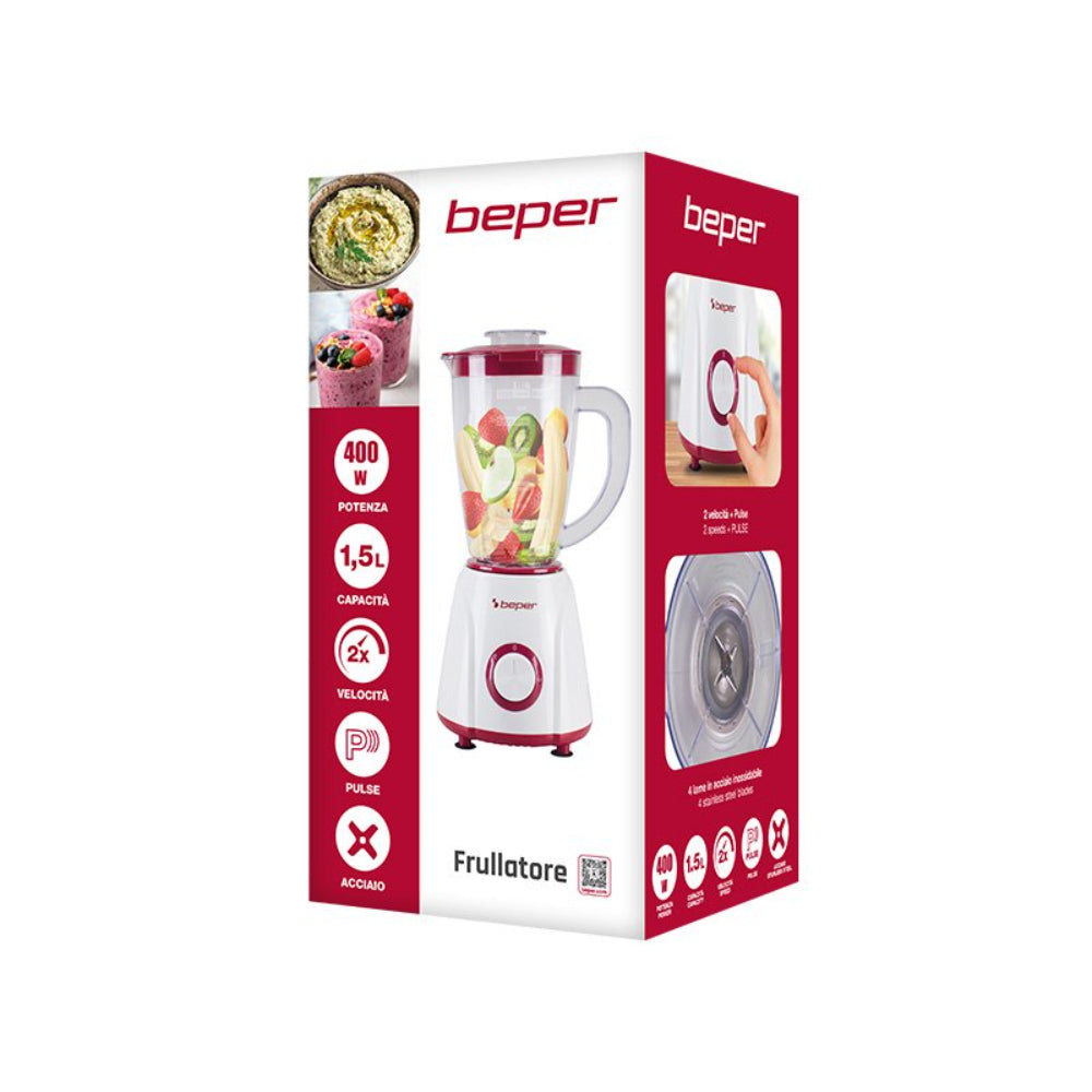 Beper Blender 1.5L Plastic, 4 Stainless Steel Blades, 2 Speeds, And Pulse – Buy in Lebanon