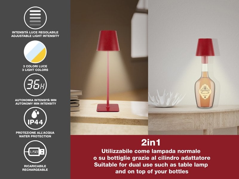 Beper Rechargeable 2IN1 Cristal Table Lamp - Christmas Edition [Red]