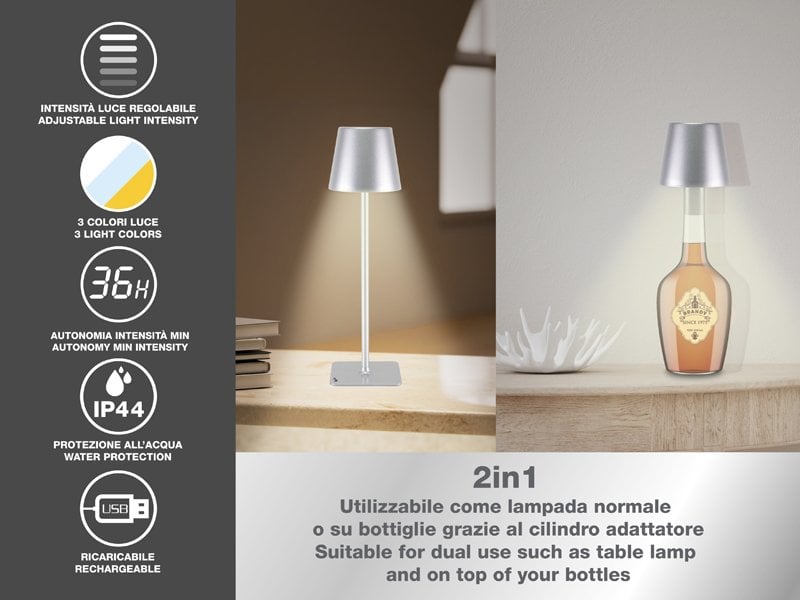 Beper Rechargeable 2IN1 Cristal Table Lamp - Christmas Edition [Grey]