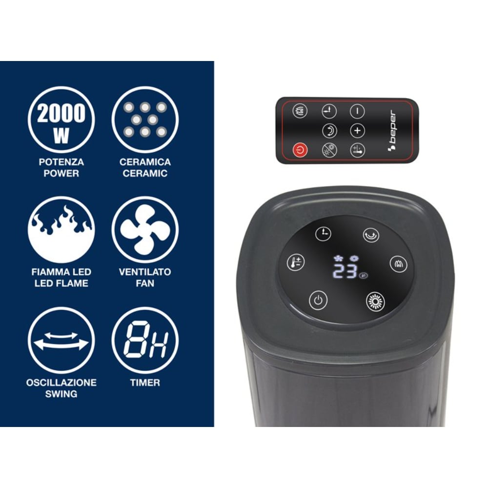 Beper Ceramic Fan Heater Column 2000W [Ceramic Black]