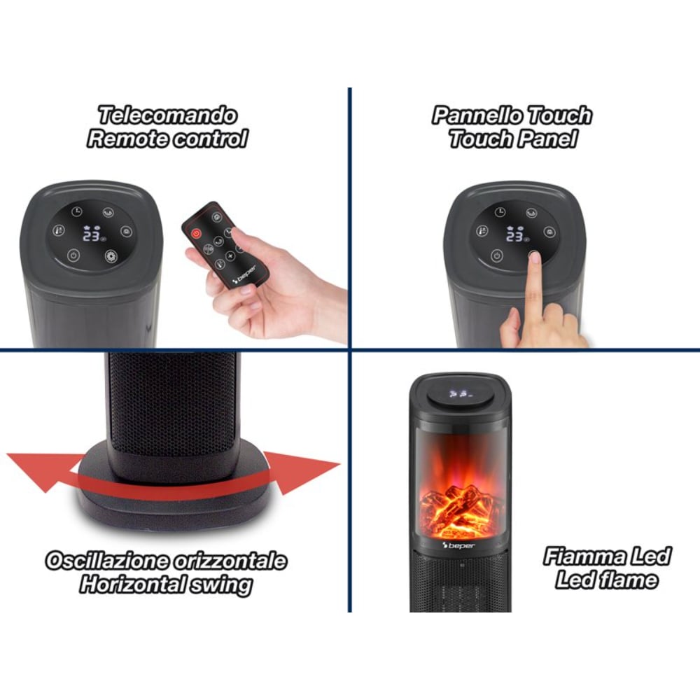Beper Ceramic Fan Heater Column 2000W [Ceramic Black]