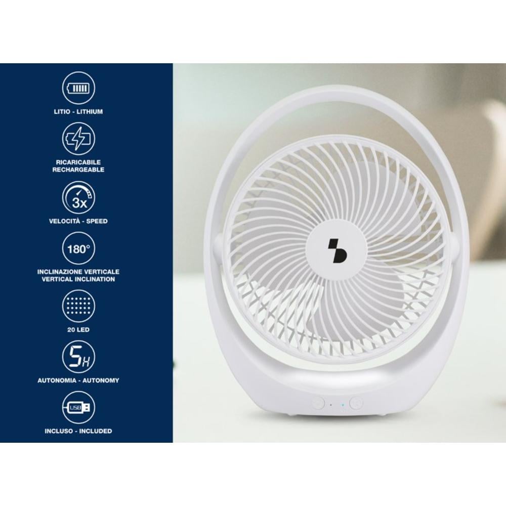 Beper Portable Fan Rechargeable With LED Light 3 Ventilation Speeds