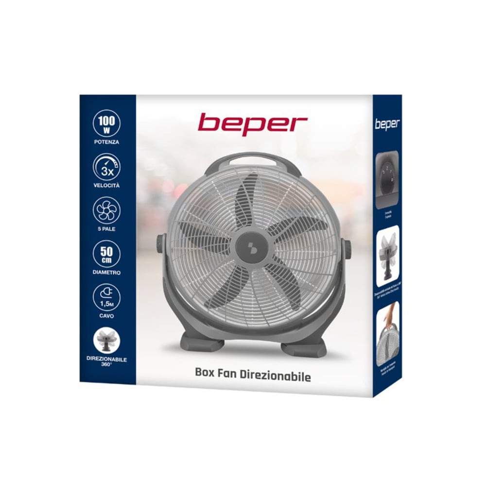 Beper Adjustable Box Fan, 100W Power, 5 Large Blades, 3 Speeds, Grey – Buy in Lebanon
