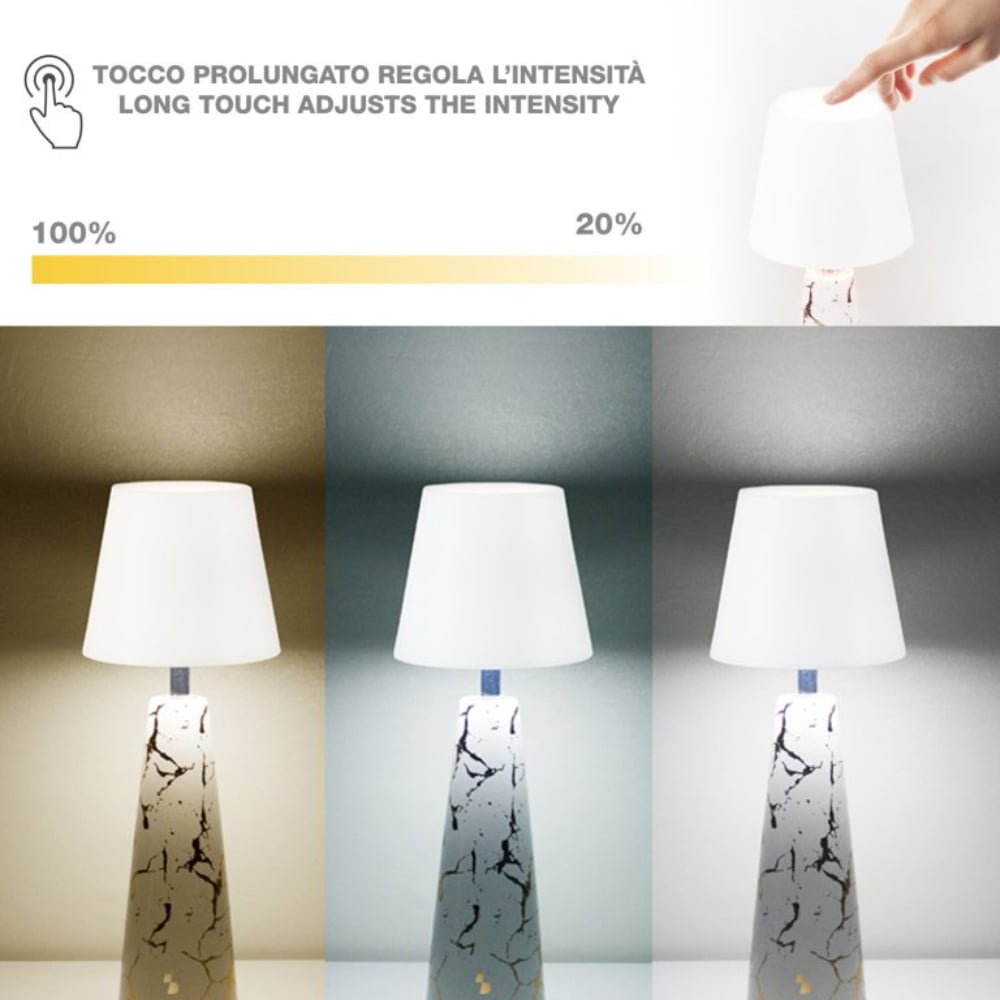 Beper Marble Battery Table Lamp, Marble Ceramic Design With Gold Detail,