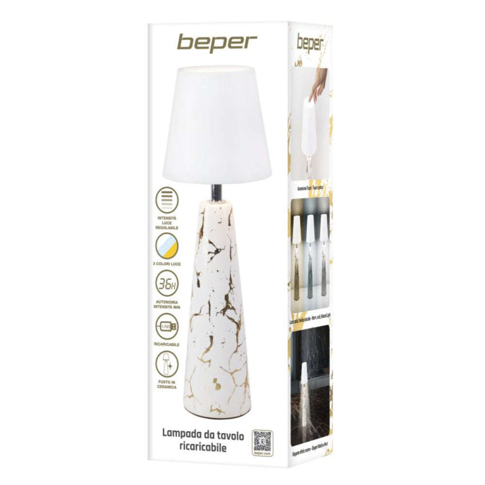 Beper Marble Battery Table Lamp, Marble Ceramic Design With Gold Detail, – Buy in Lebanon