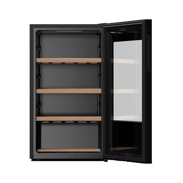 Hisense 93L Wine Cooler 34 Bottle Capacity Wooden Shelves UV Glass Door Black