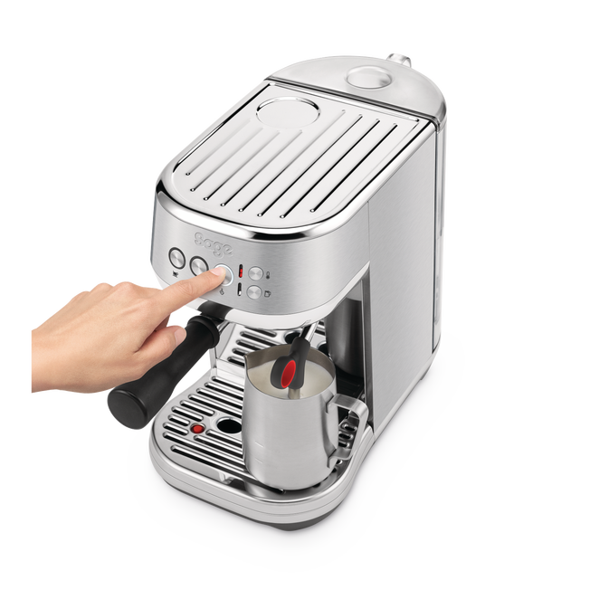 Sage Bambino Plus SES500 stainless espresso maker with milk jug