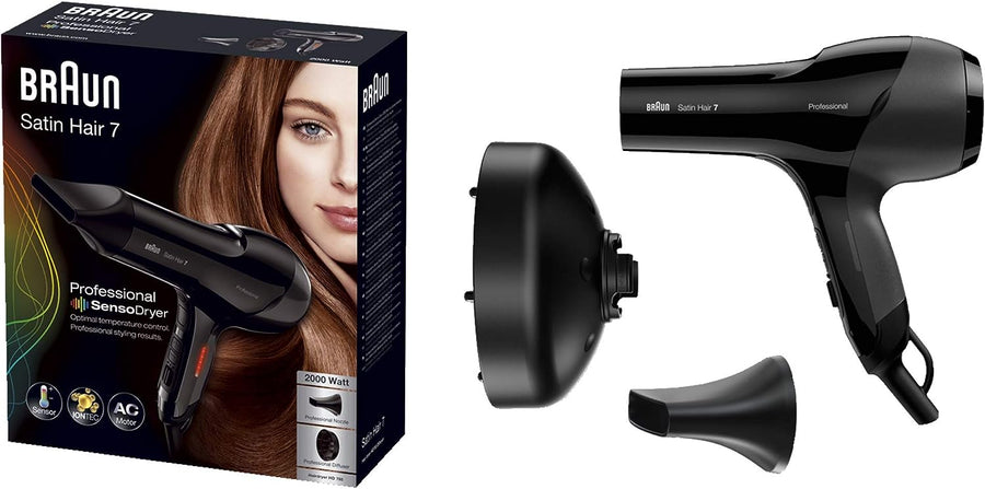 Braun Satin Hair 7 Sensodryer, Professional Hair Dryer & Diffuser Black