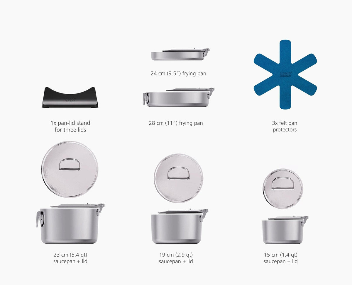 Joseph Joseph Space Steel Folding Handle 5-Piece Stainless Steel Cookware Set